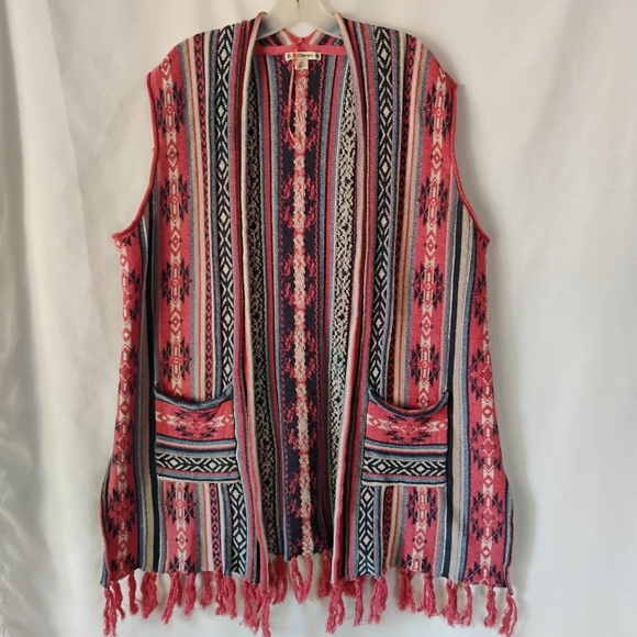 Ruff Hewn Colorful Knit Vest Poncho Boho Festival Style Geometric Aztec Pattern - Picture 12 of 16